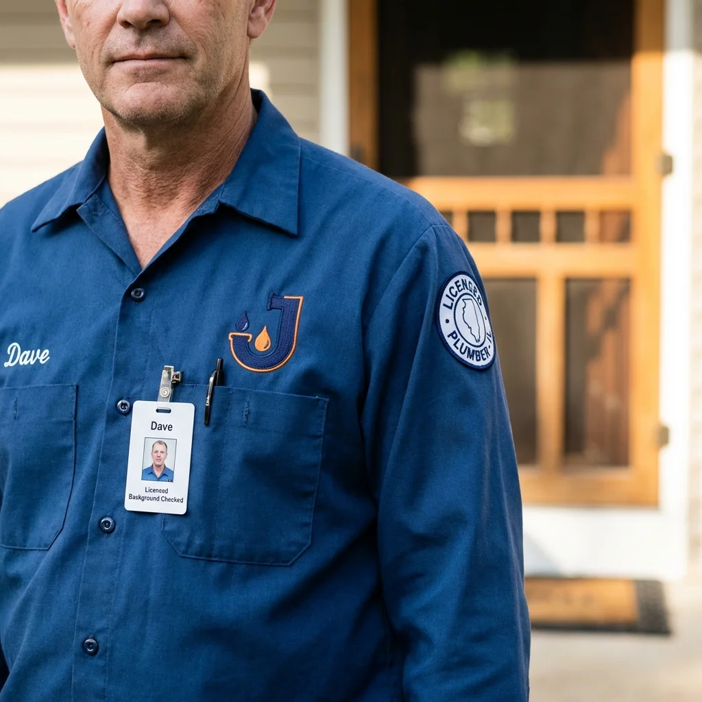 Licensed plumber showing ID badge in Cedar Grove, NJ