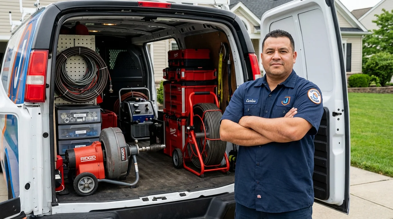 Professional drain cleaning equipment and Johns Plumbing LLC plumber in Cedar Grove