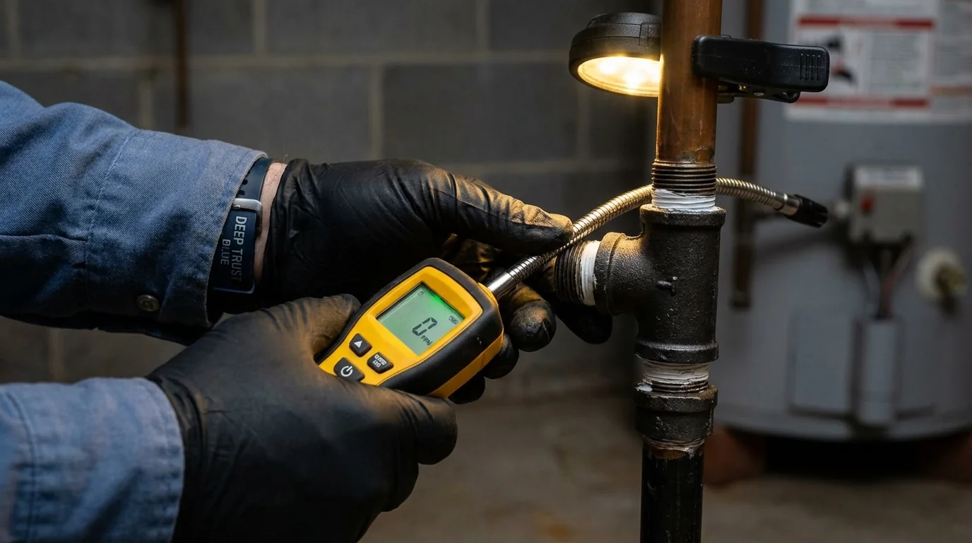 Gas leak detection with electronic sniffer by Johns Plumbing LLC in Cedar Grove