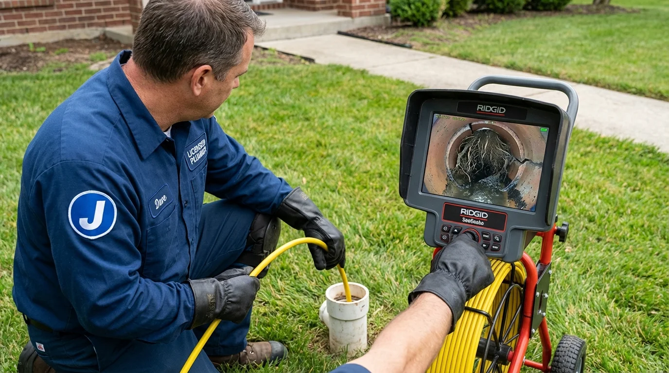 Sewer camera inspection being performed by Johns Plumbing LLC in Cedar Grove