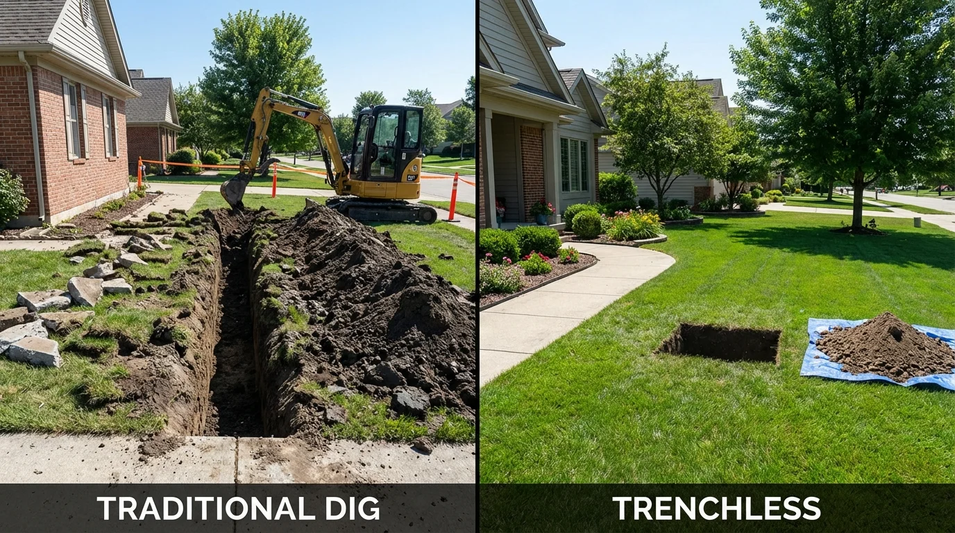 Trenchless sewer repair with minimal yard damage versus traditional excavation in Cedar Grove, NJ